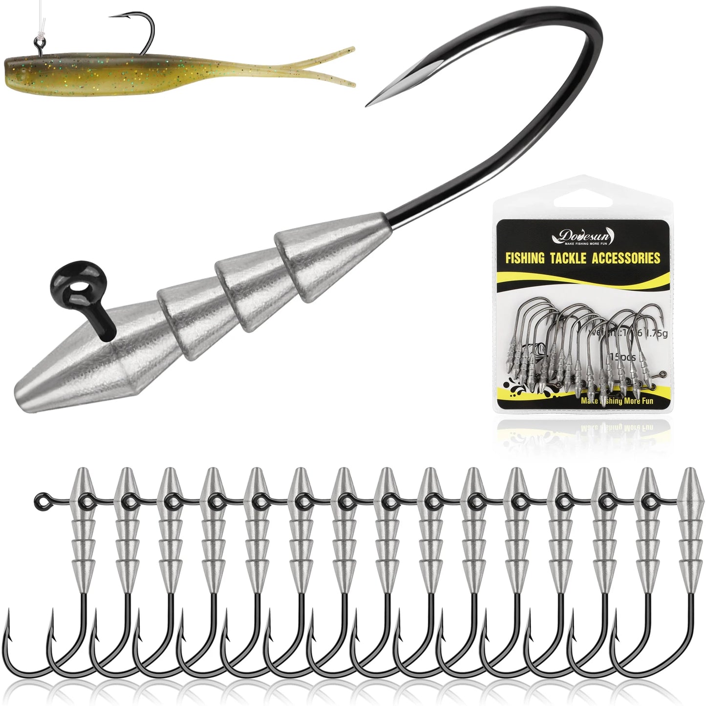 15PCS Hover Rig Jighead Swimbait Jig Heads for Bass Fishing Bass Hooks 1/0 Hover Strolling Rig Kit Fishing Jig Heads1/16OZ 1/8OZ
