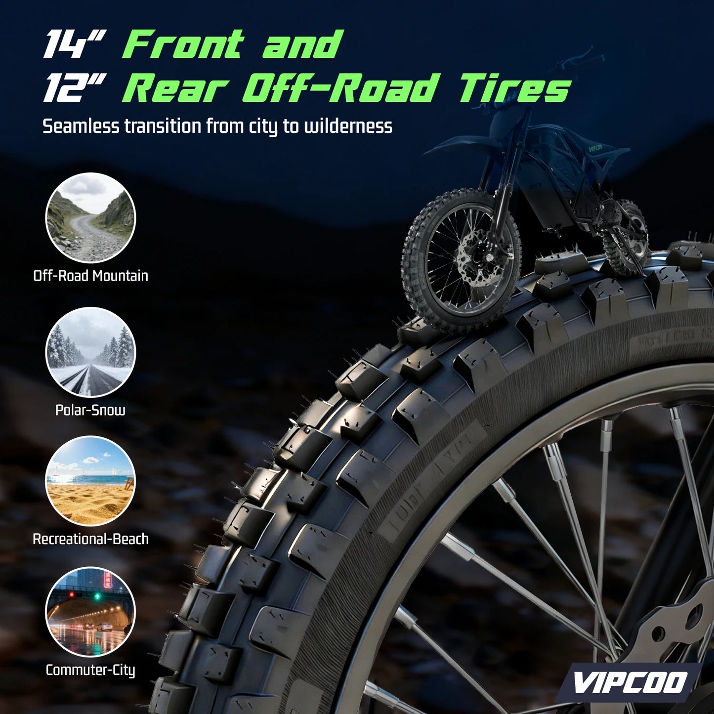 VIPCOO H3 Electric Dirt Bike 3500W 48V23AH Electric Motorcycle Fat Tire Nitrogen Suspension E Dirt Bike for Teens and Adults
