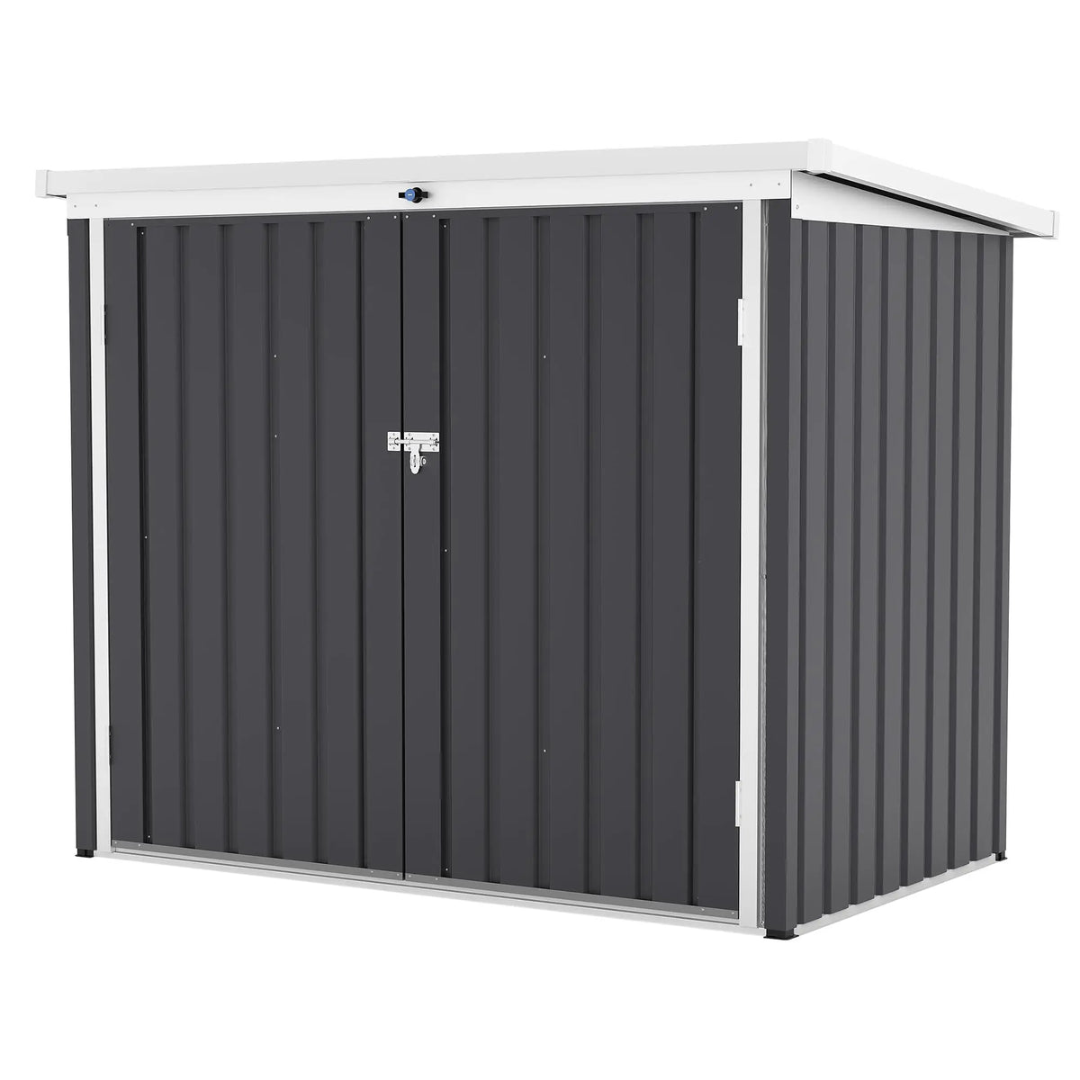 5.8 x 3.3 FT Outdoor Trash Storage Shed, 80 Cu Ft Galvanized Steel Garden Tool Cabinet With Sloped Roof, Latch & Gas Struts