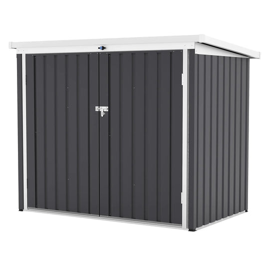 5.8 x 3.3 FT Outdoor Trash Storage Shed, 80 Cu Ft Galvanized Steel Garden Tool Cabinet With Sloped Roof, Latch & Gas Struts