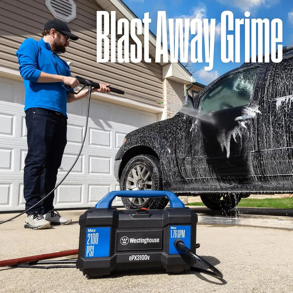 2100 PSI Electric Pressure Washer, 1.76 GPM, Portable Handle, Detachable Soap Cannon, Steel Wand, 3-Nozzle Kit for Cars, Surface
