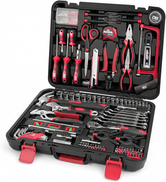 259-Piece Household & Car Repair Tool Set with Portable Storage Box, Red