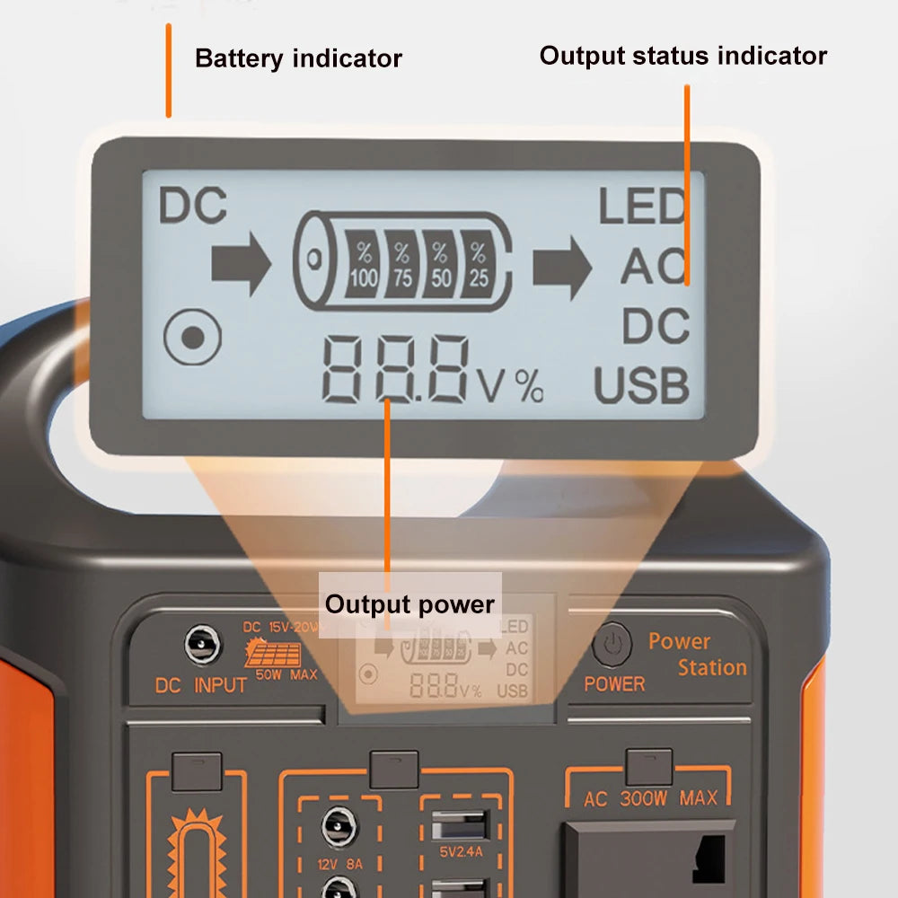 Gaiaray 300W Power Bank Large Capacity 230WH Outdoor Mobile Power Supply Fast Charging 12.8V LifePO4 Battery Charging Dual-Purpose Lithium Battery Household Portable Fishing Tool Outdoor Support UPS with LED Light