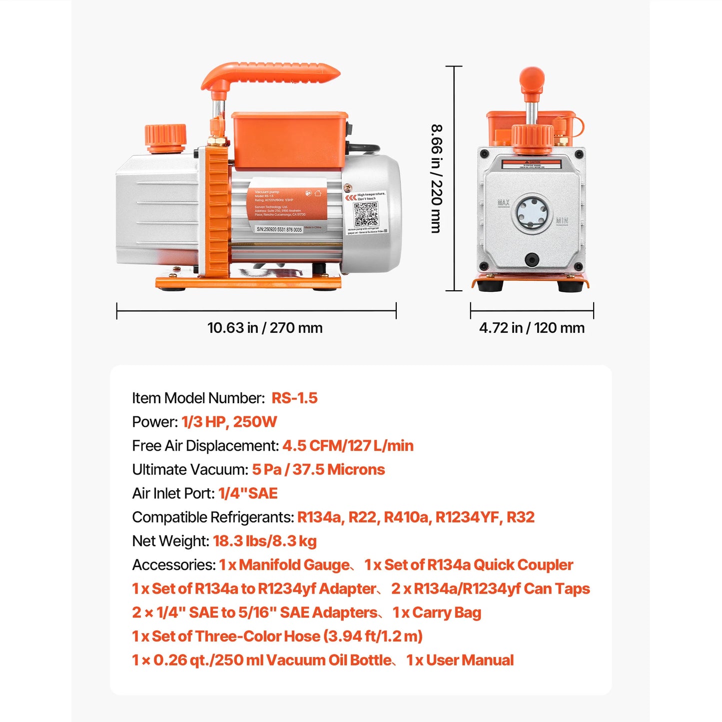 SucceBuy AC Vacuum Pump and Gauge Set 3.5CFM 1/4HP / 4.5CFM 1/3HP Single Stage or 7CFM 3/4HP Two Stage for HVAC Air Conditioning