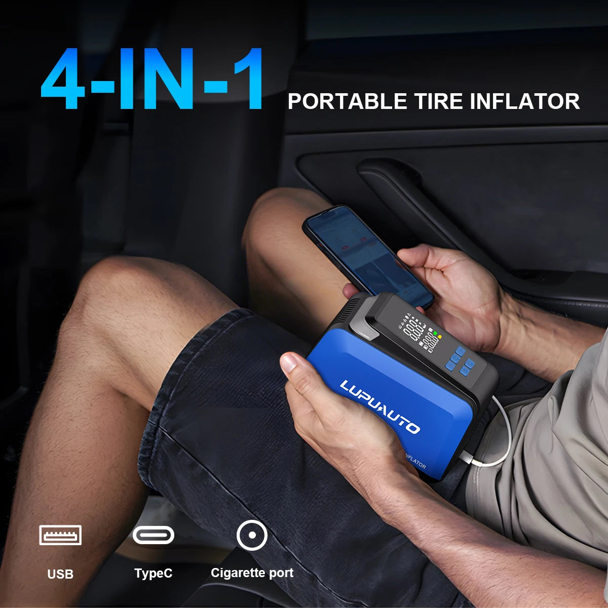 Portable Car Air Pump Wireless Tire Inflator Electric Air Compressor with LCD Digital Display for Car Motorcycles Bicycle Ball