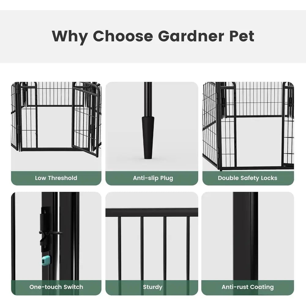 40 Tall Outdoor Garden Fence with 2 Gates, Heavy-Duty Iron, 16 Panels, 34.7ft Long, Anti-Dig, Gravity Lock, Suitable for Dogs, R