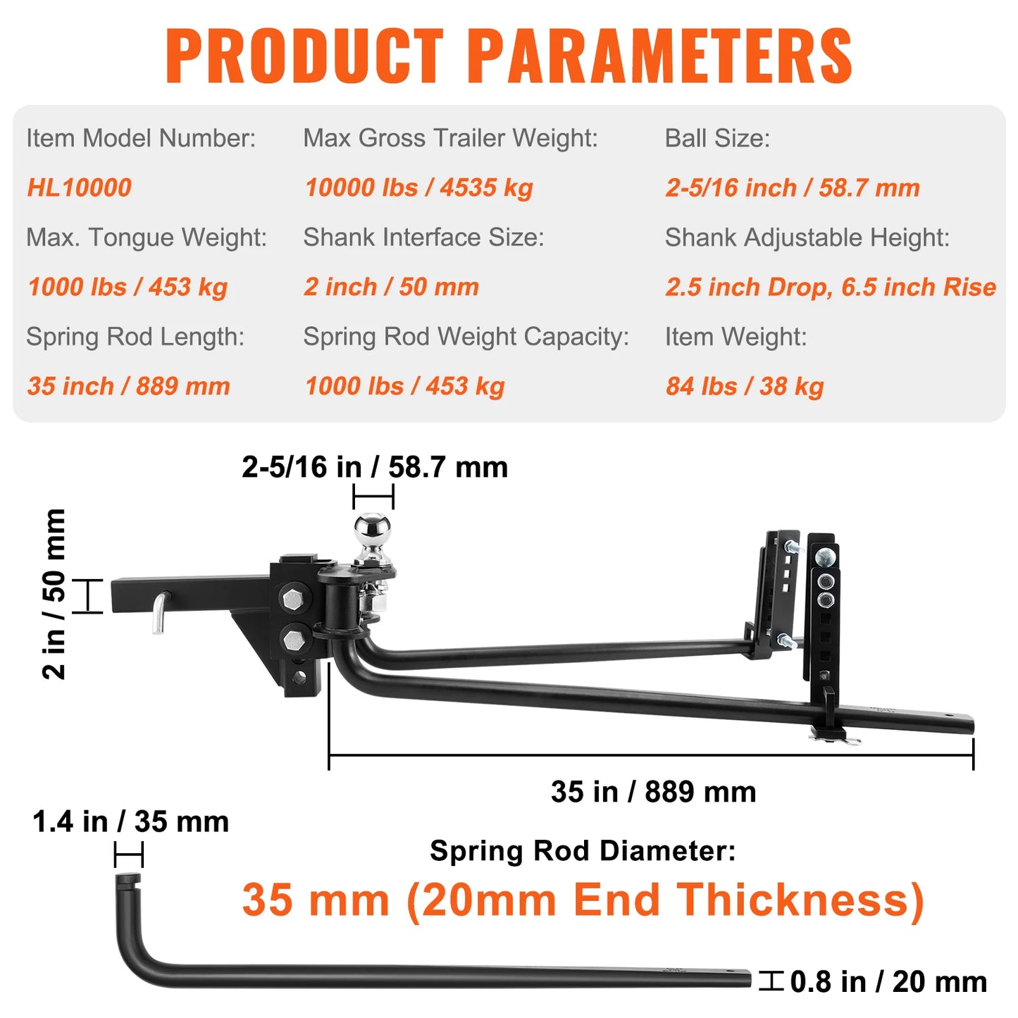 SucceBuy 1000/1500 lbs Distribution Hitch Load Leveling 4 Towing Tongue Distributing Hitches Kit with Sway Control for Trailer