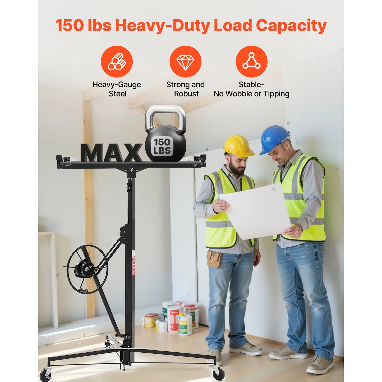 SucceBuy 11ft Drywall Lift Heavy-Duty 150lb Sheetrock Hoist with Adjustable Telescoping Arm Ideal for Ceiling&Wall Installation