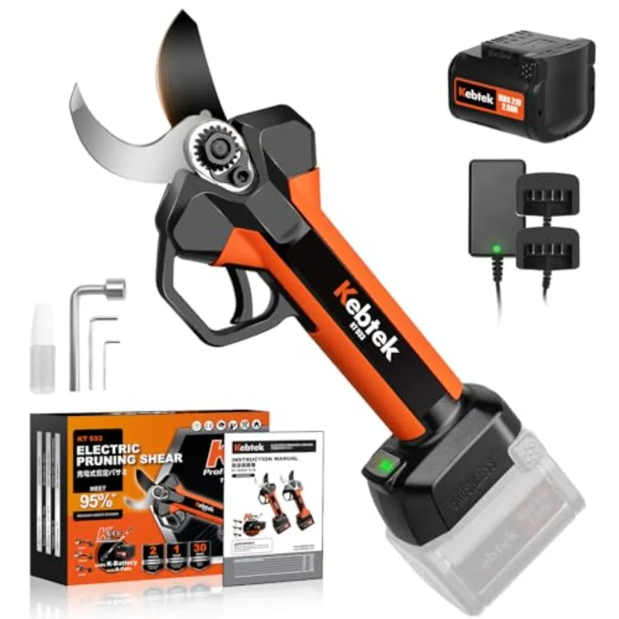 Professional Pruning Shears Battery Powered 33MM Electric Pruner Branch Cutter Cordless Heavy Duty with 1 Pack 2Ah Rechargeable