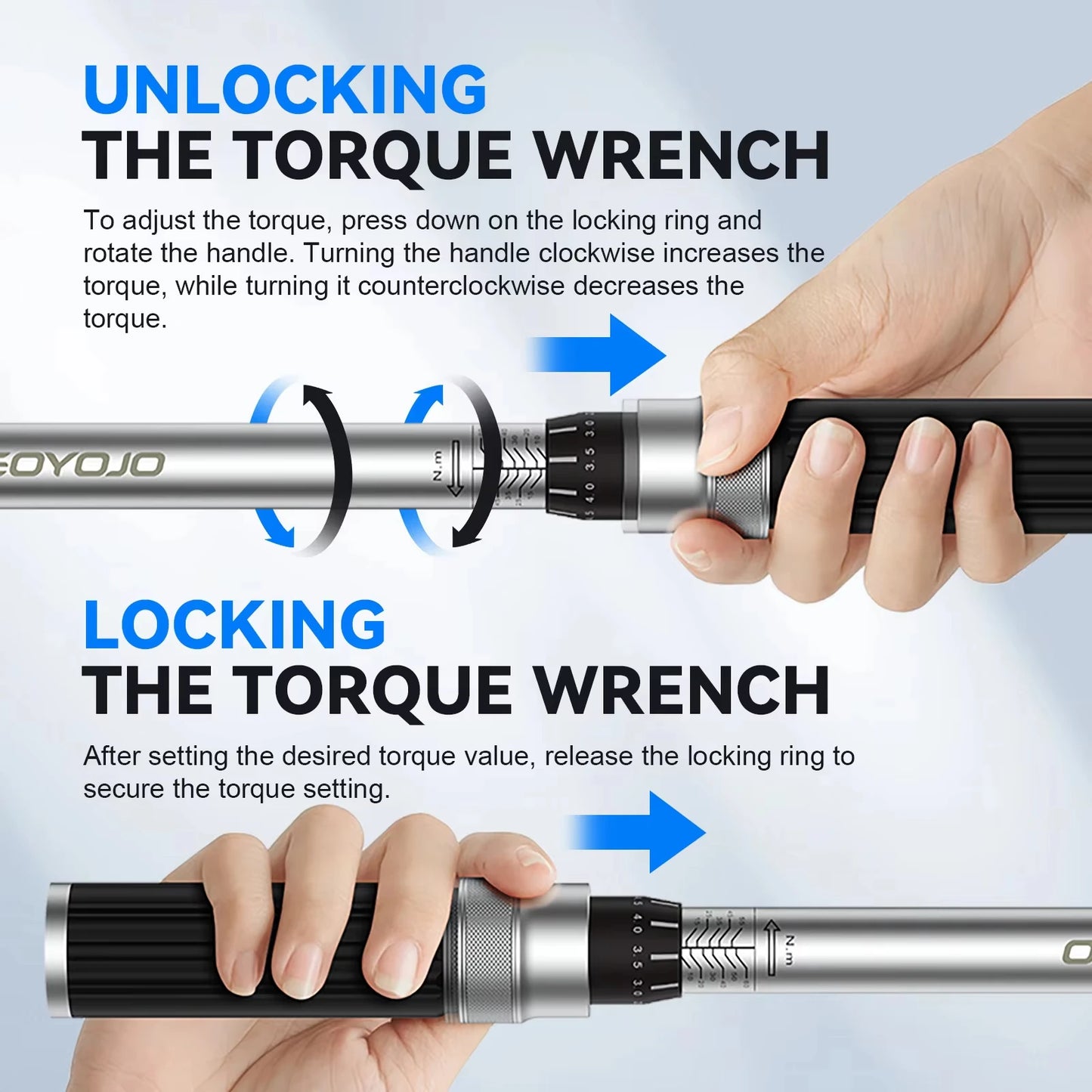 GOYOJO 3/8" Torque Wrench Square Unit Torque Wrench 5-60N.m / 44.26 -531.06 lb-in Pro Torque Wrench Professional Bicycle Auto Repair Tool Chassis Component, &Engine Repair