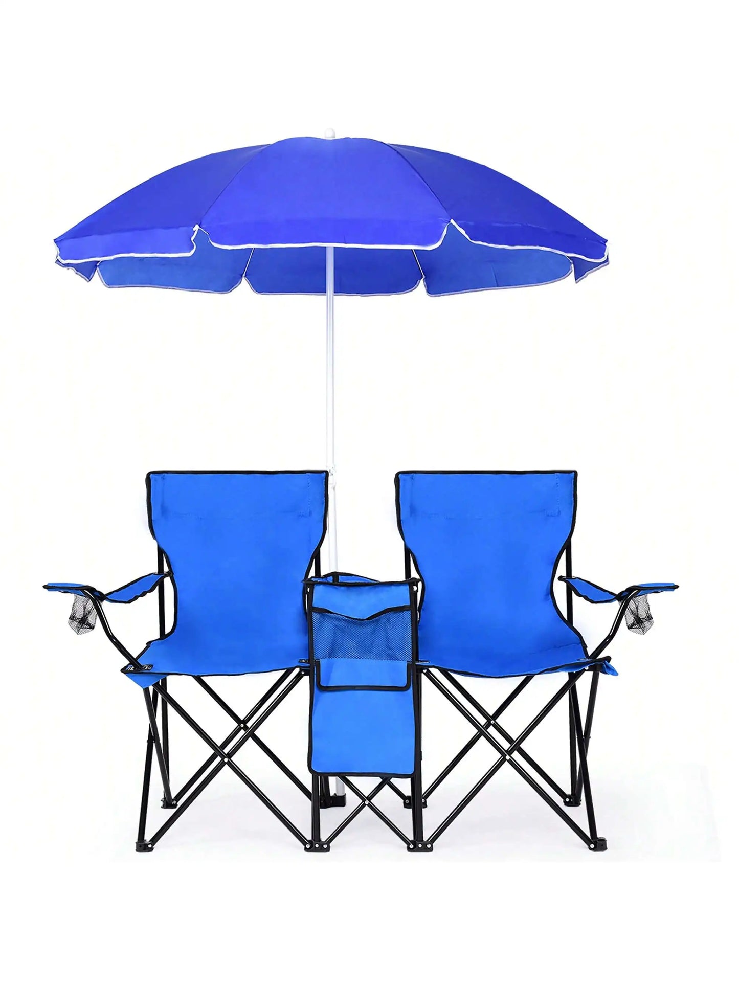 Folding Picnic Double Chair W/Umbrella Table Cooler Beach Camping Turquoise\Black\Red\Gray