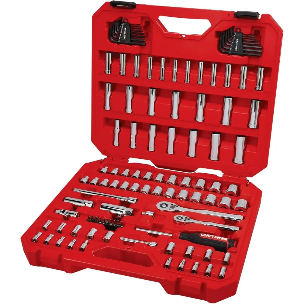 Mechanics Tool Set 105 Pcs, Standard (SAE) and Metric with Case , 1/4 and 3/8 Inch Drive Car Tool Kit( CMMT12123)