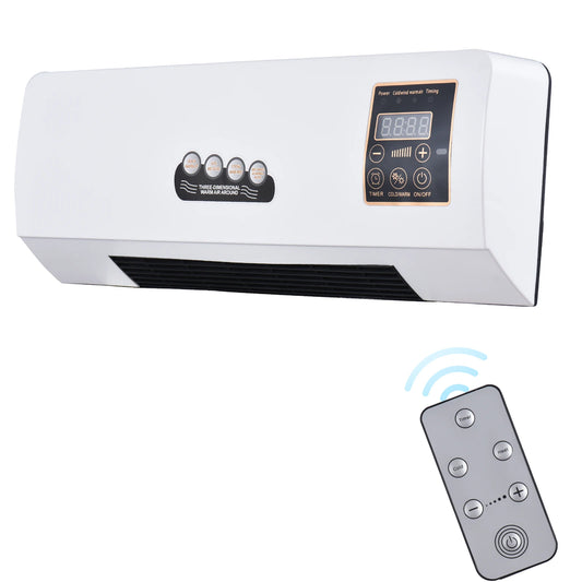 2-in-1 Heater and Fan Combo 1800W Timing Function Dual Use Wall Mounted Electric Fan and Space Heater with Remote Control