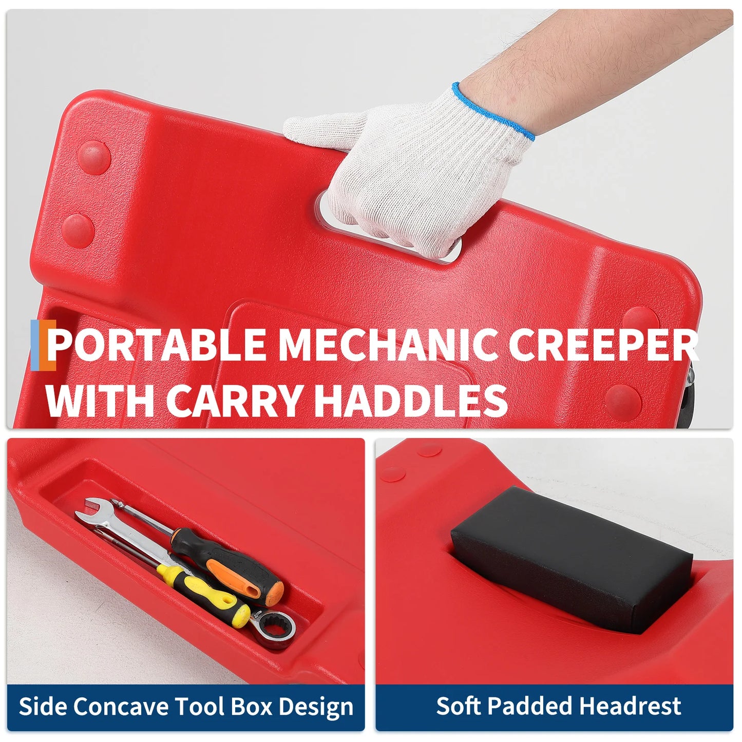 Heavy Duty 40" Low Profile Mechanic Creeper 350lb Capacity HDPE Garage Seat with Padded Headrest, 6 Casters for Auto Workshop