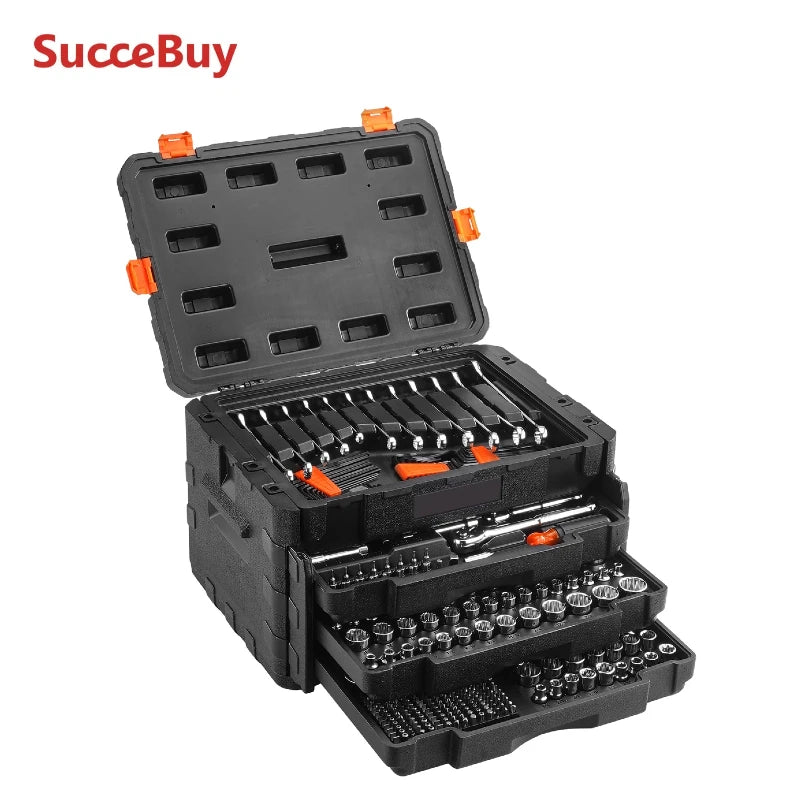 SucceBuy Mechanics Tool Set and Socket Set 1/4" 3/8" 1/2" Drive Deep Standard Sockets 450 Pcs SAE and Metric Mechanic Tool Kit