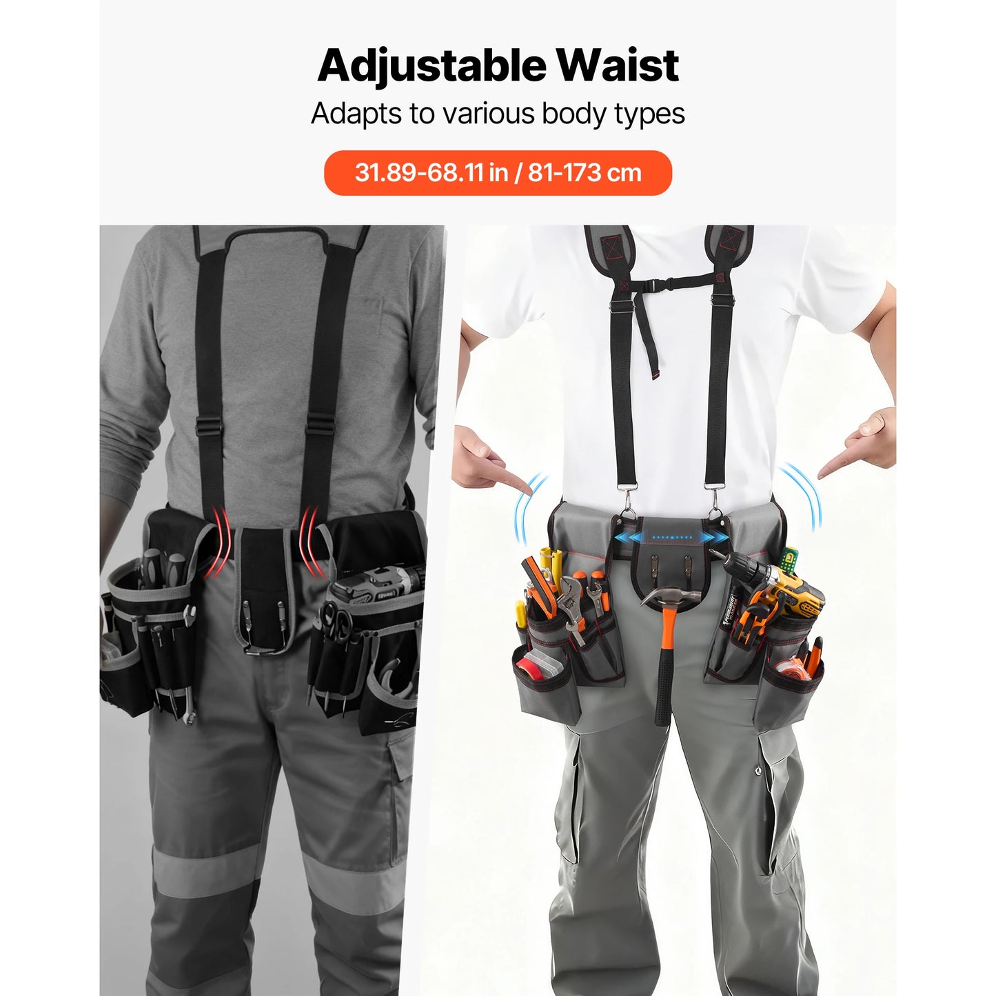 SucceBuy Tool Belt 22 Pockets Waist Adjust 32 to 68 in with Suspenders Utility Belt Bag for Electrician Carpenter Construction