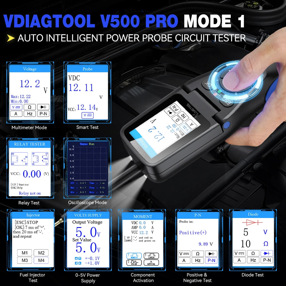 VDIAGTOOL V500PRO 2-in-1 Automotive Power Probe Tool with Multimeter/Oscilloscope/Injector Test 9-30V Circuit Voltage Break Test