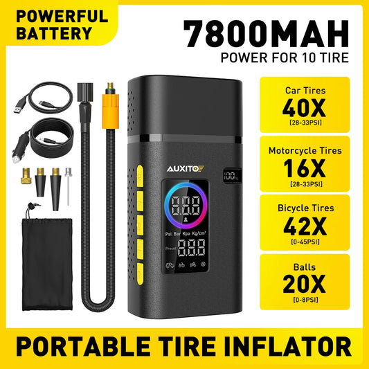 AUXITO Portable Tire Inflator Pump for Car Tires Portable Battery Powered Tire Inflator Air Compressor for Car Motorcycle Bike