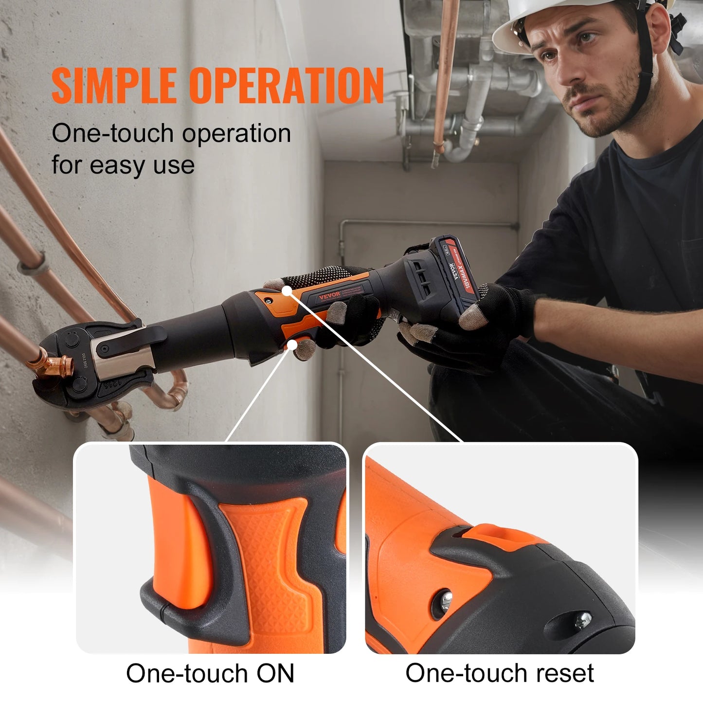 SucceBuy Mini Pro Press Tool 18V Electric Pipe Crimping Tool for 1/2" 3/4" 1" Copper Pipes Press Tool Kit w/ 3 Jaws 2pcs Battery
