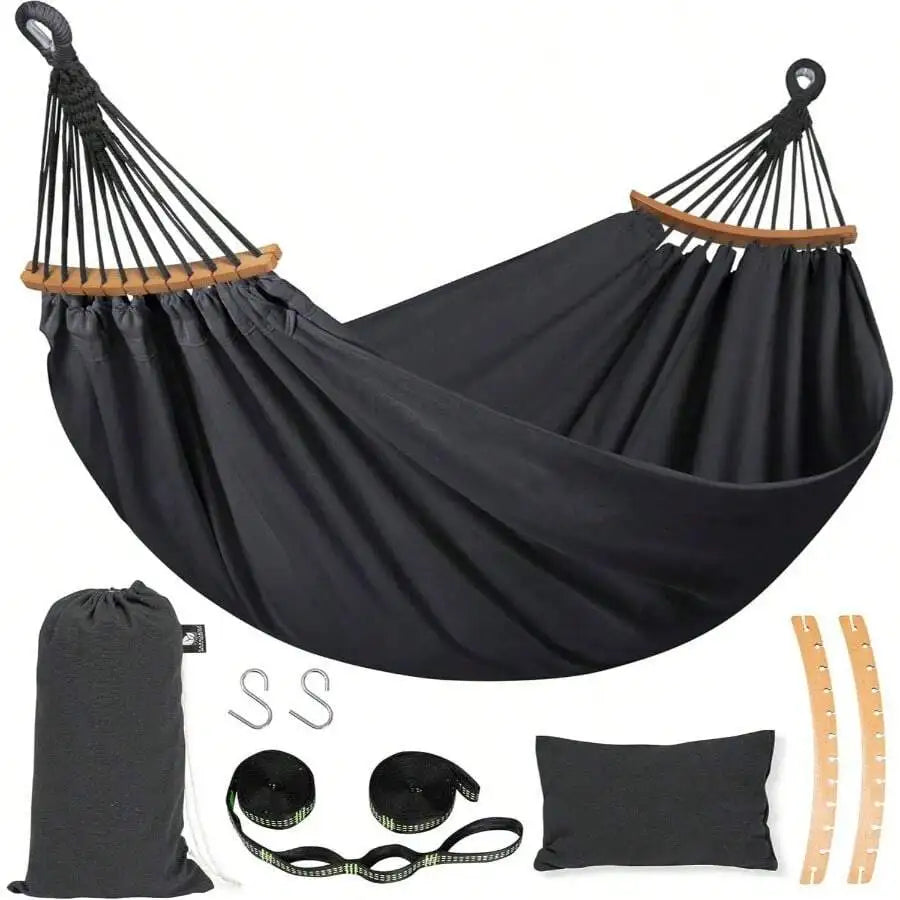Outdoor Double Hammock With Spreader Bar Portable Camping Hammock Dark Gray