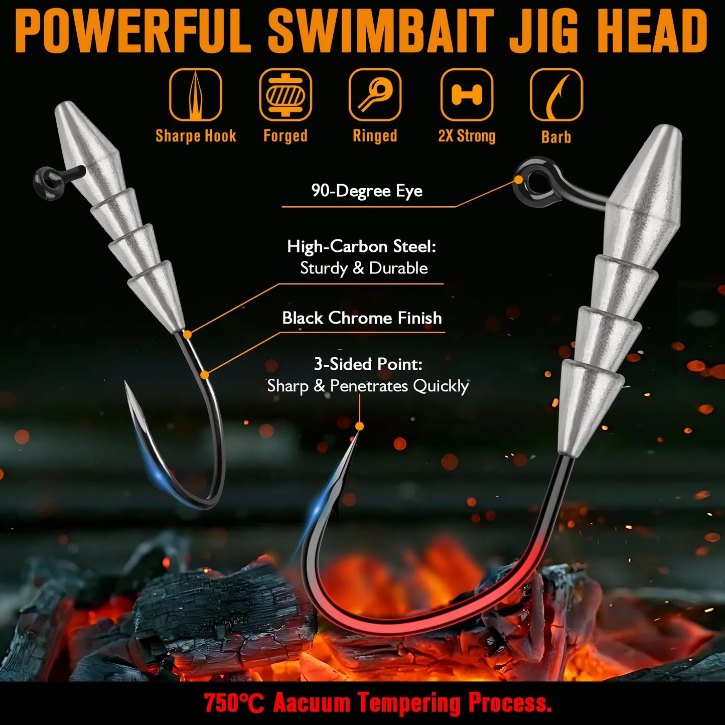 15PCS Hover Rig Jighead Swimbait Jig Heads for Bass Fishing Bass Hooks 1/0 Hover Strolling Rig Kit Fishing Jig Heads1/16OZ 1/8OZ