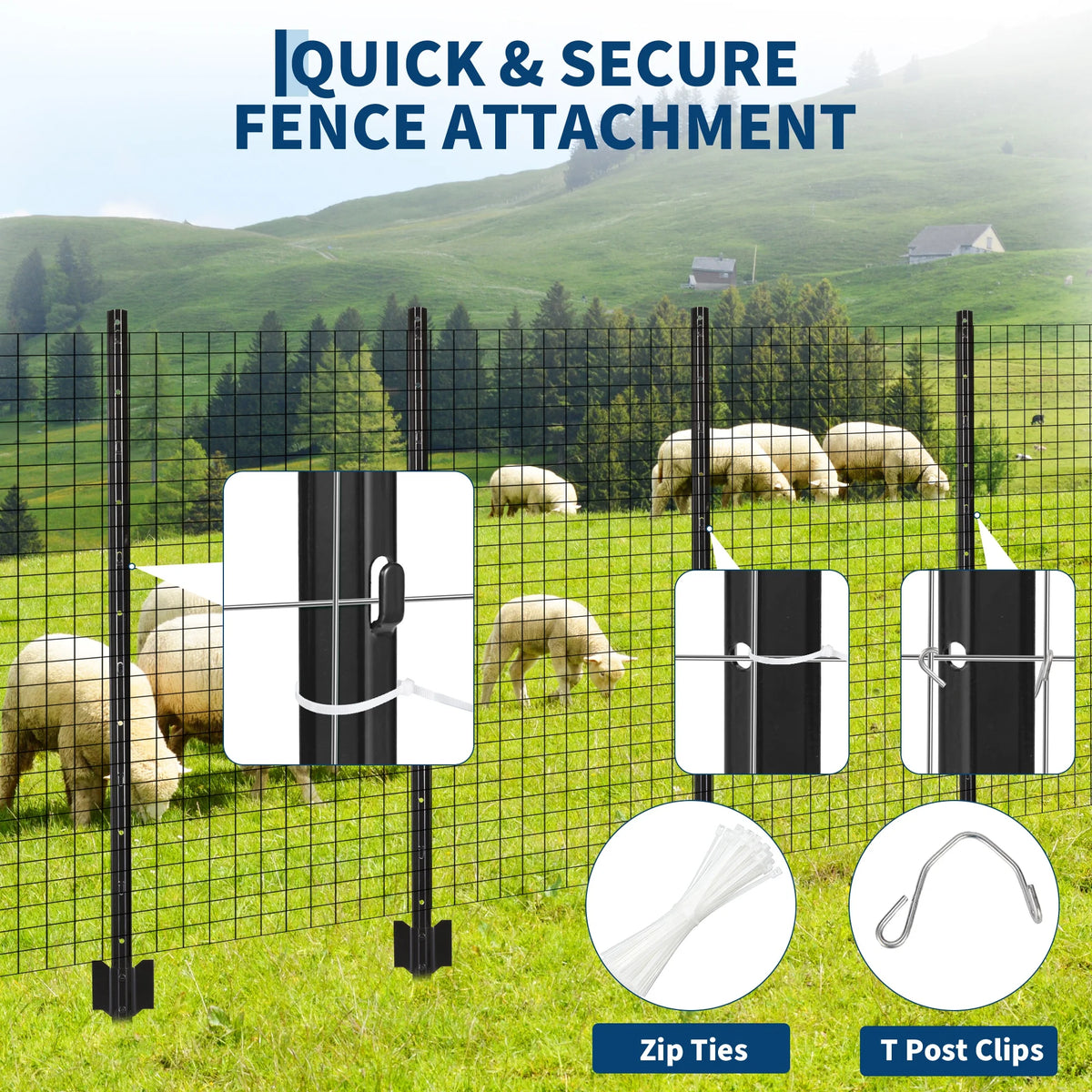 HiMISS Steel U-Channel Fence Posts With Clips And Zip Ties