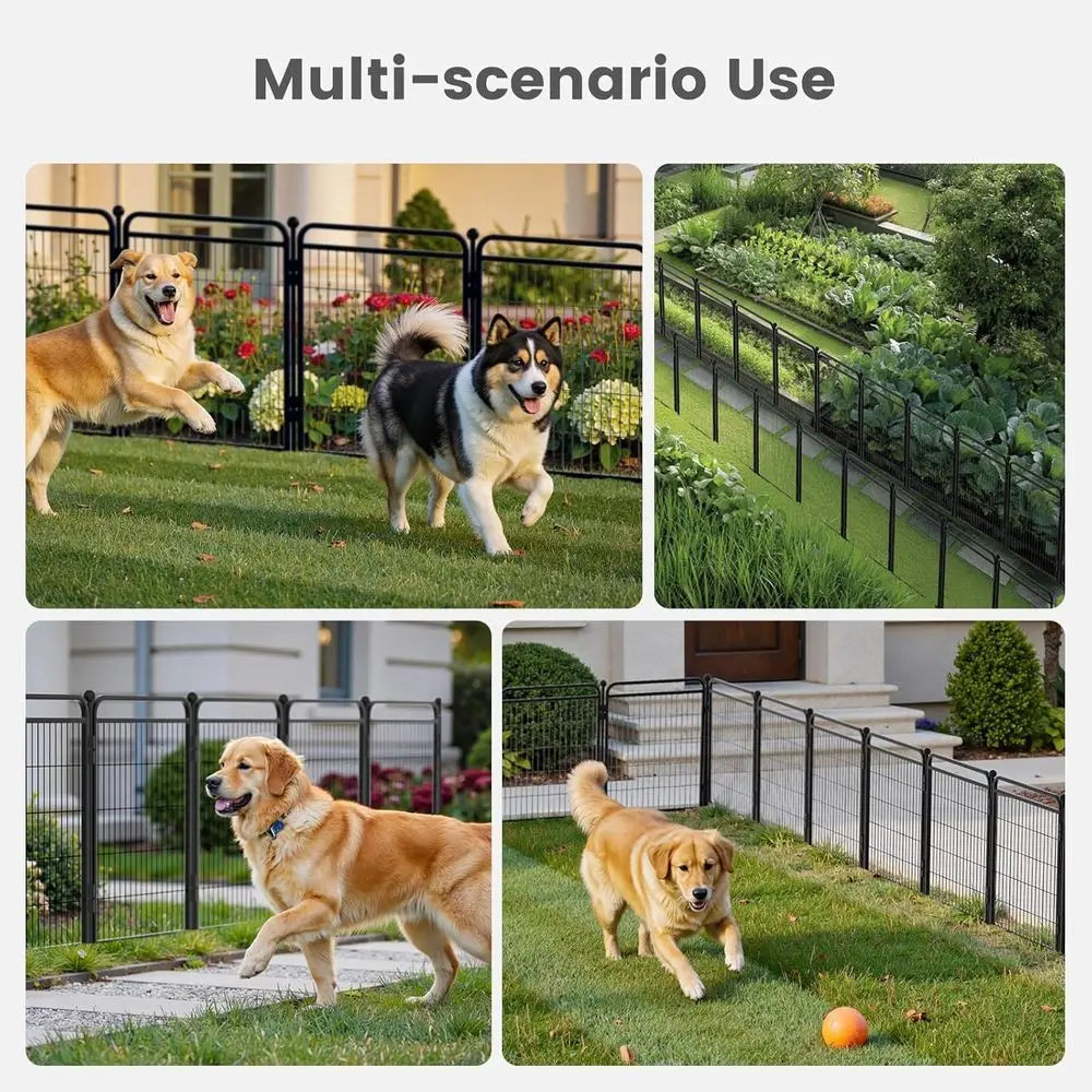 40 Tall Outdoor Garden Fence with 2 Gates, Heavy-Duty Iron, 16 Panels, 34.7ft Long, Anti-Dig, Gravity Lock, Suitable for Dogs, R
