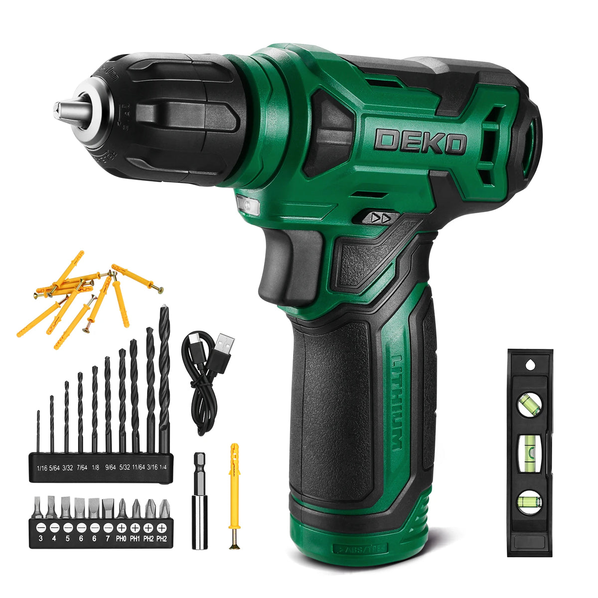 DEKO Cordless Drill Driver Set With Keyless Chuck LED Light