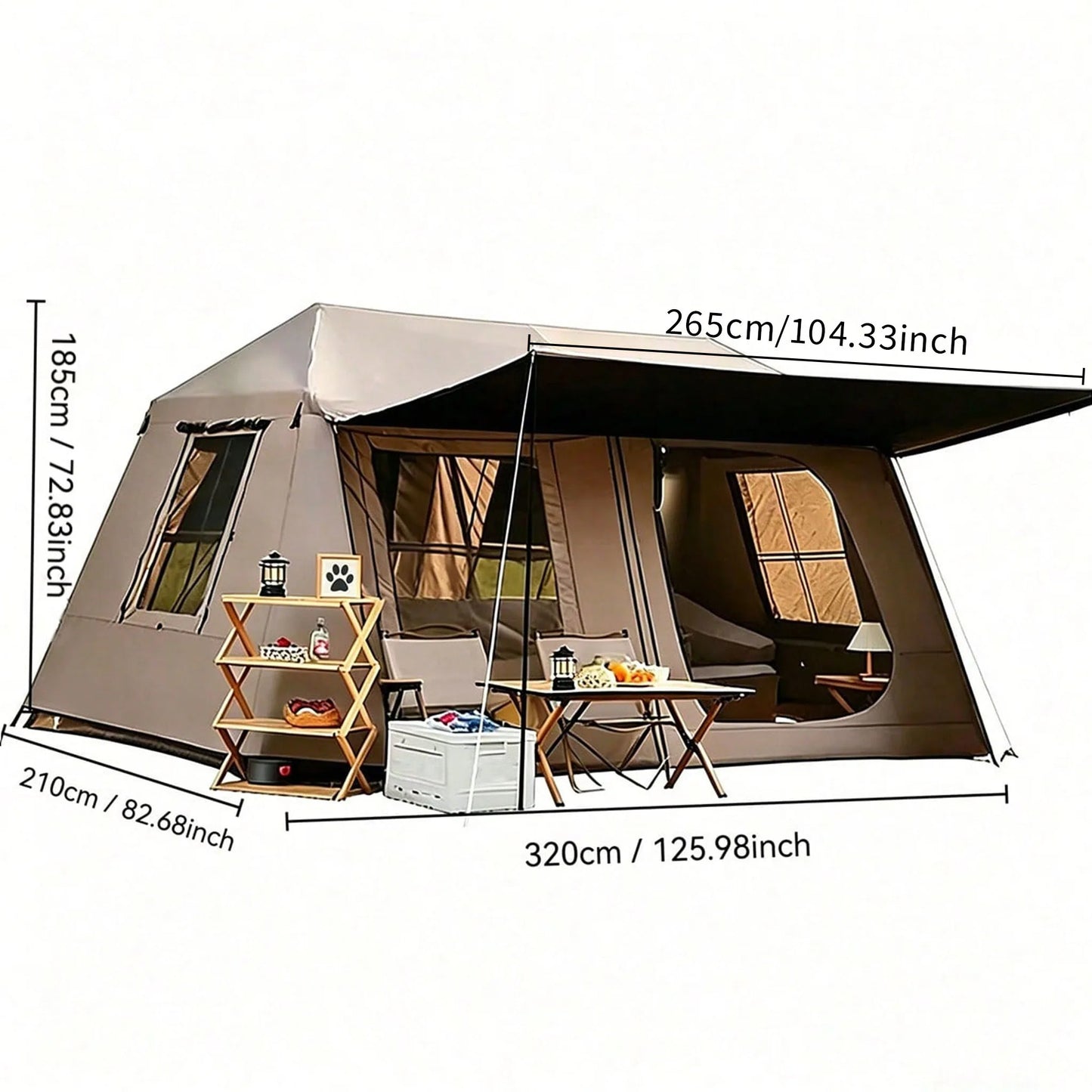 3-Second Fully Automatic Quick-Set Outdoor Camping Tent with Built-in Front Awning; Spacious Interior Ideal for Family Overnight Stays; All-Weather Protection Against Rain, Sun, and Mosquitoes; Well-Ventilated; Suitable for A