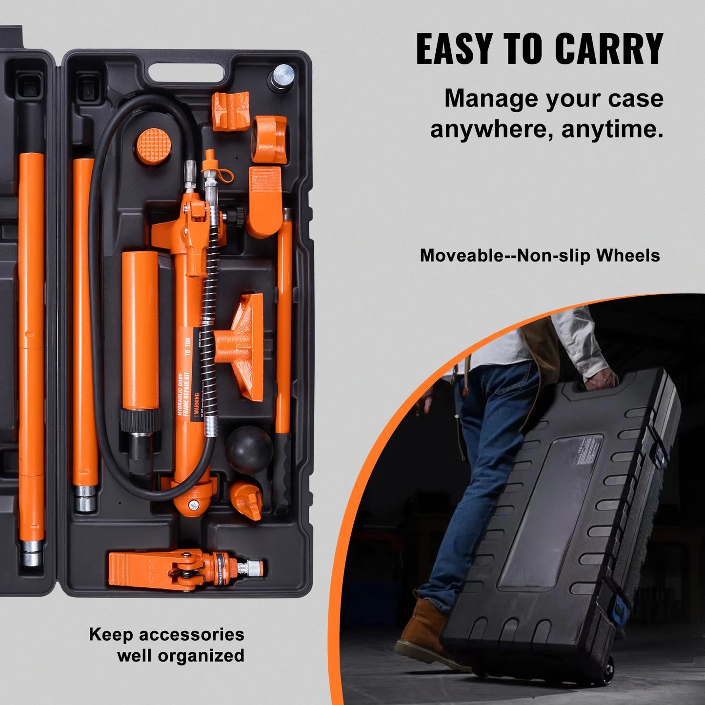 SucceBuy 10 Ton Hydraulic Jack Air Pump Lift Ram Body Frame Porta Power Repair Kits Multi-functional Auto Body Frame Repair Kits