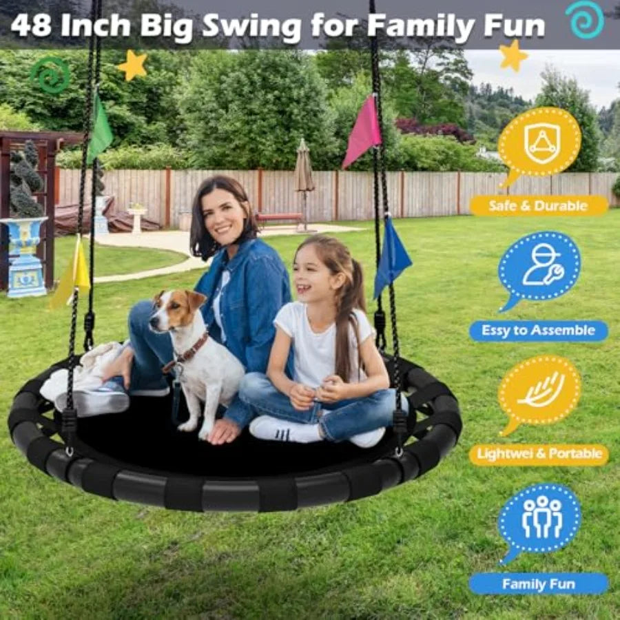 Backyard outdoor playground saucer swing set heavy-duty steel black 900lbs capacity with 360 swivel for kids and family