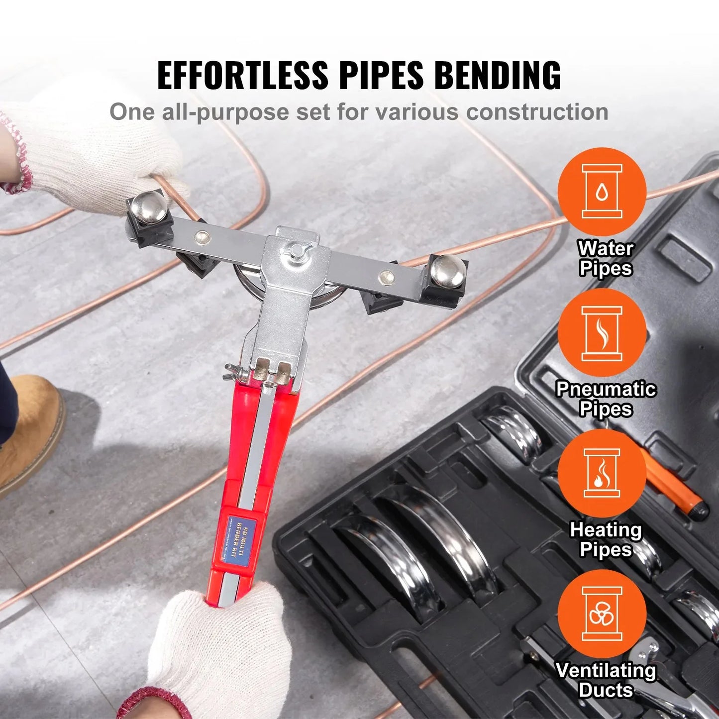 SIHAO Ratcheting Tube Bender 1/4"-7/8" OD, 90° Forward/Reverse Bending Tool with 7 Dies for Copper, Aluminum & Steel Pipes