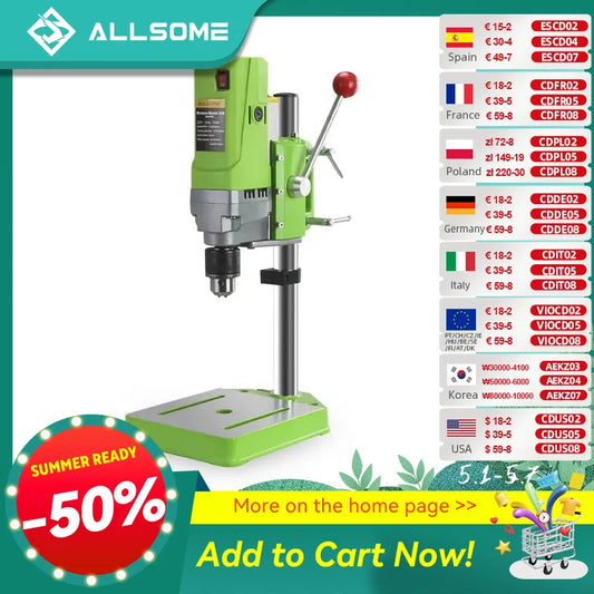 ALLSOME MINIQ Mini Drilling Machine Drill Press Bench Small electric Drill Machine Work Bench gear drive 220V 710W HT2600