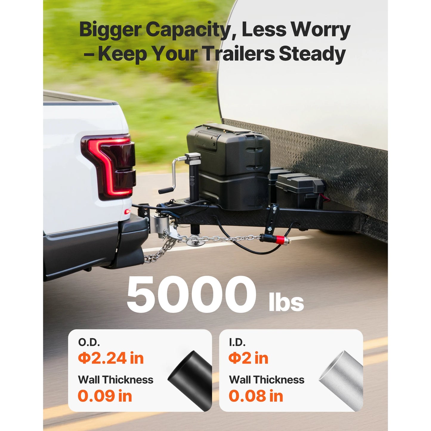 SucceBuy 5000 lbs A-Frame Trailer Jack 15-Inch Vertical Travel Trailer Lift Jack with Adjustable 7-Level Drop Leg for RV Utility