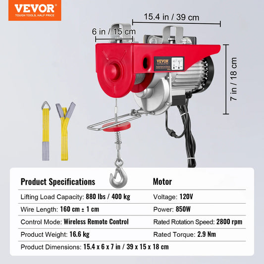SucceBuy 400-1000kg Electric Hoist Lifting Crane Cable Hoist Winch for Boat Car Garage Elevator with Wired Remote Control Lifter