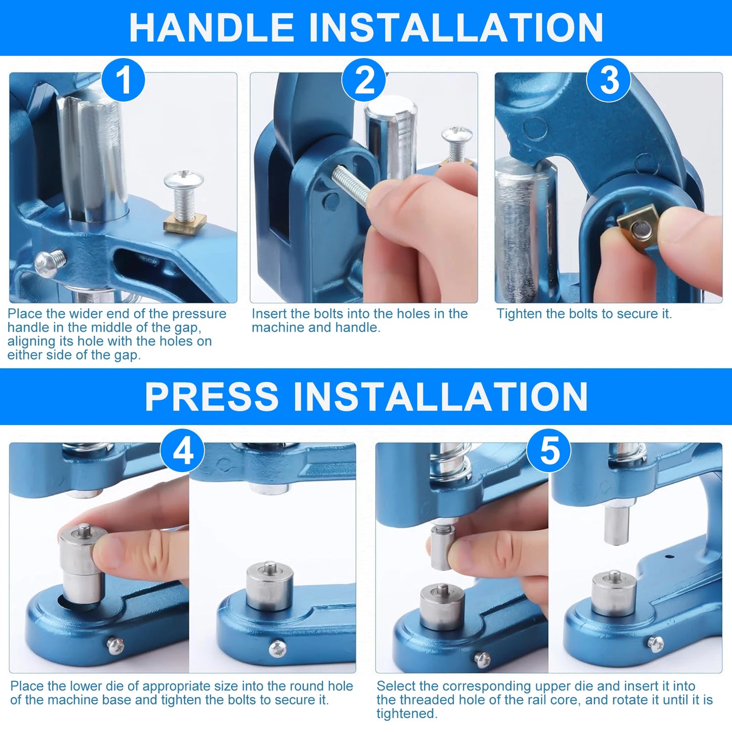 Manual Grommet Eyelet Machine DIY Hand Press Leathercraft Punch Tool w/6/10/12mm Dies+Grommets Easy to use Versatile use