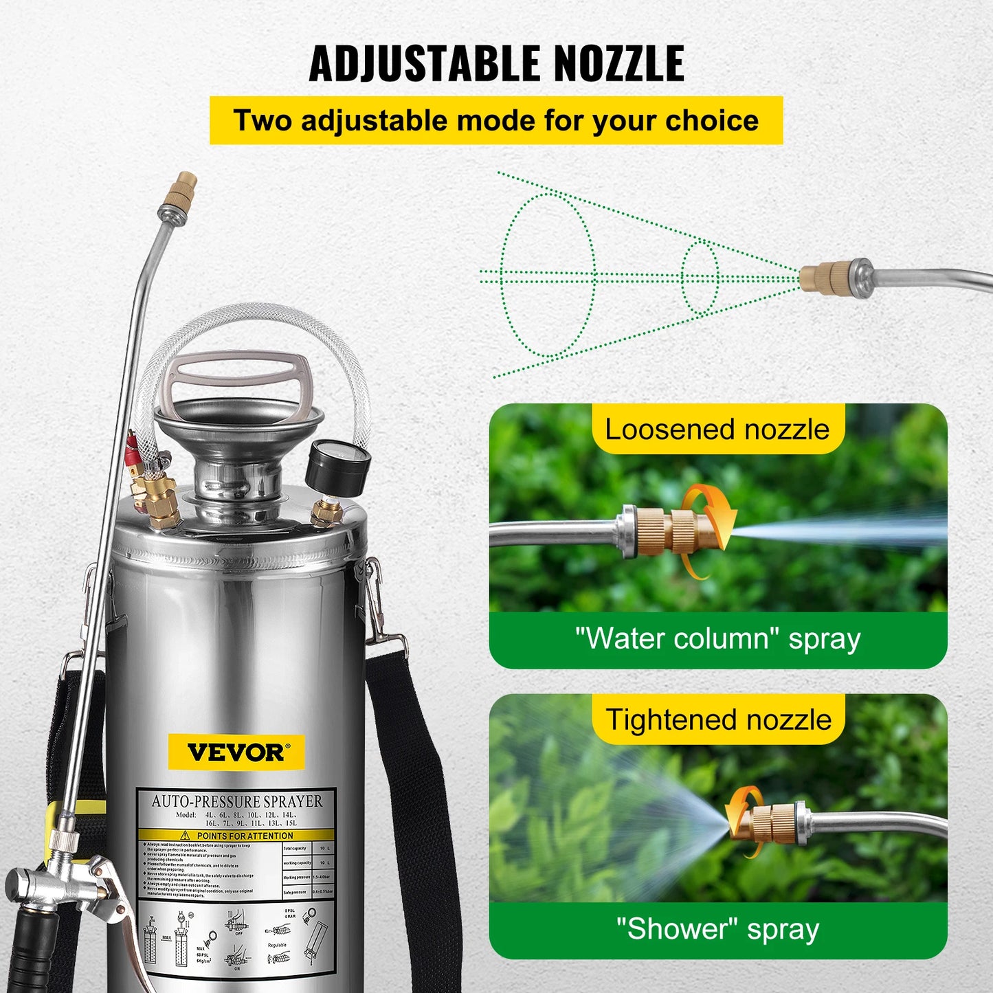 VEVOR 4-12L Hand Powered Sprayer Stainless Steel Watering Spraying Sprinkling Atomizer Pump Home Ground Garden Cleaning Sprayer