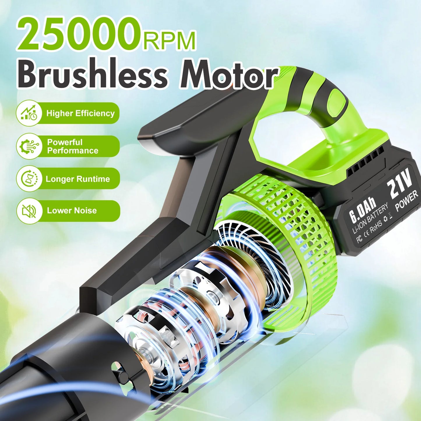 21V Cordless Electric Leaf Blower Vacuum Brushless High-Speed 2-in-1 Handheld 700CFM Digital Display 4-Speed For Lawn Yard Care