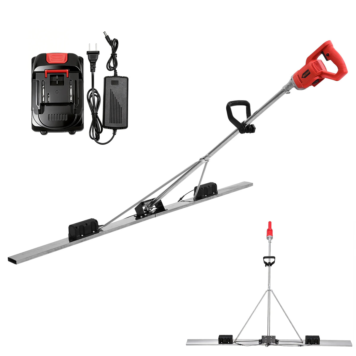 Electric Concrete Screed Vibrator, Cordless Battery Powered Cement Leveling Ruler – Concrete Finishing Tool with Stainless Steel Plate for Road, Sidewalk, Floor