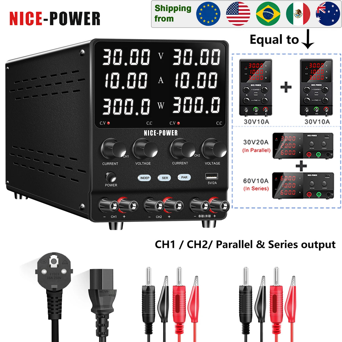 Nice-Power Dual Channel Adjustable Bench DC Power Supply