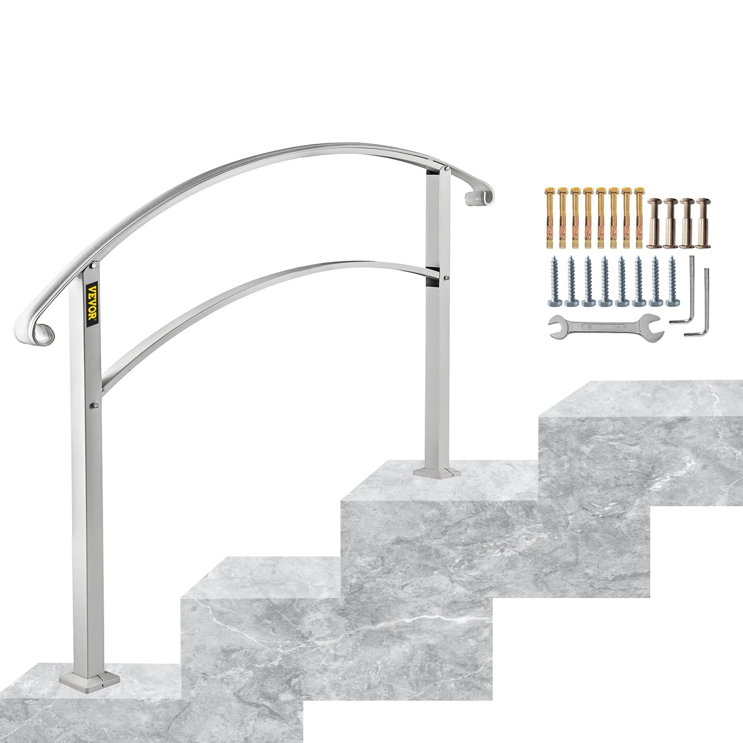 SucceBuy Wrought Iron Handrail Fits 1or5 Steps with Installation Kit Hand Rails for Outdoor Steps Transition Handrail Stair Rail
