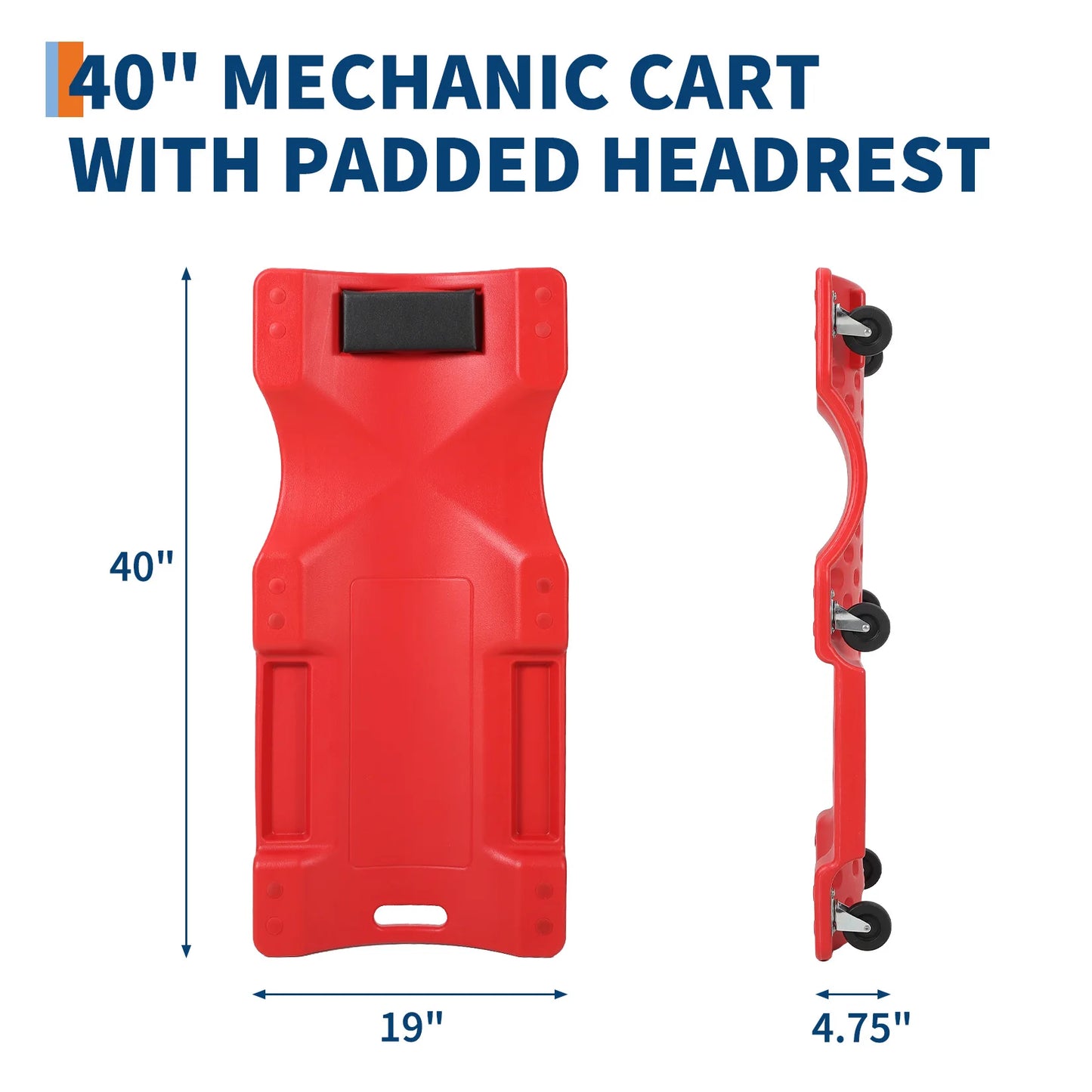 Heavy Duty 40" Low Profile Mechanic Creeper 350lb Capacity HDPE Garage Seat with Padded Headrest, 6 Casters for Auto Workshop