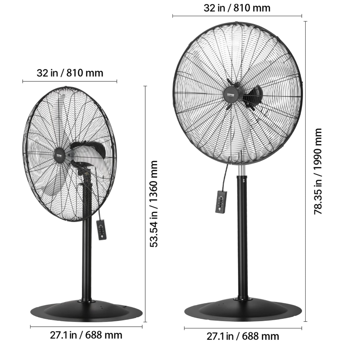 VEVOR Industrial Pedestal Fan 85-Degree Oscillating Fan Height Adjustable Standing Fans with 3 Adjustable Speed for Bedroom Home