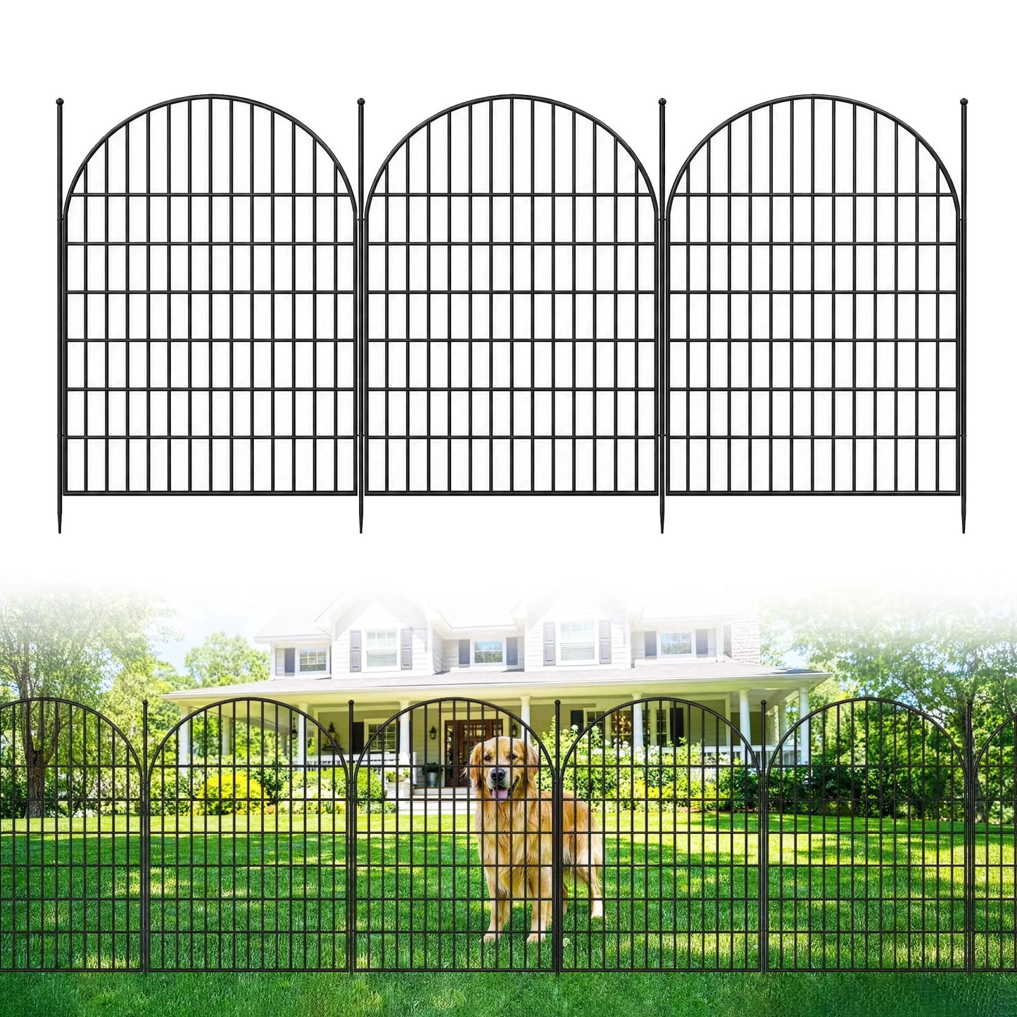 Decorative Garden Fence, 101.6cm H x 719.33cm L 10 Panels Arched Rustproof Metal Fence, No Dig Animal Barrier for Yard Patio Flower Bed