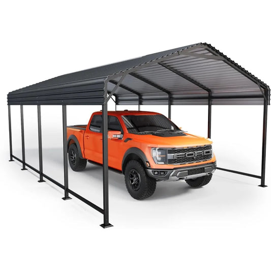 12x20 FT Metal Carport, Enhanced Base and Steel Roof for All-Weather Use, Outdoor Heavy Duty Garage Galvanized Car Shelter for B