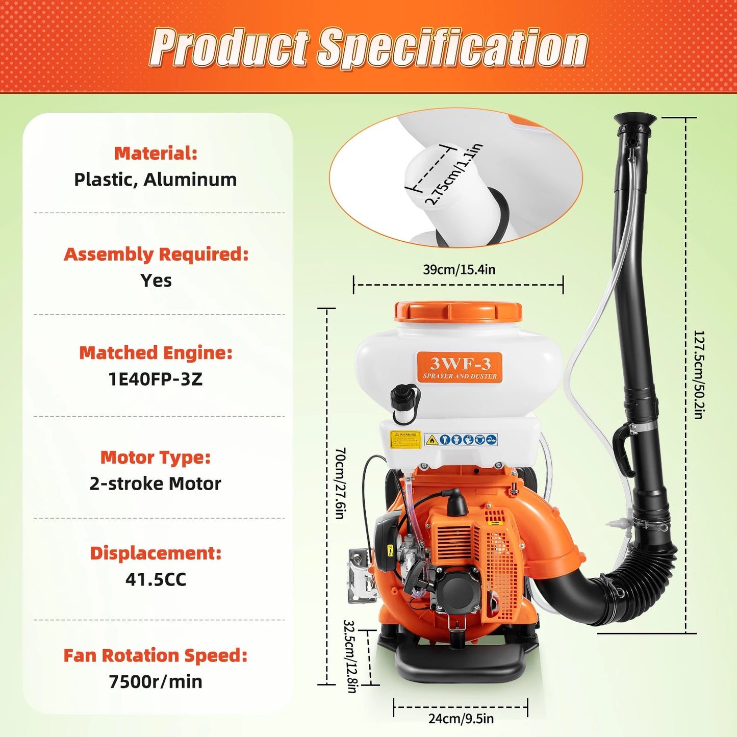 Backpack Sprayer Gas Powered 2-Stroke Motor 41.5cc