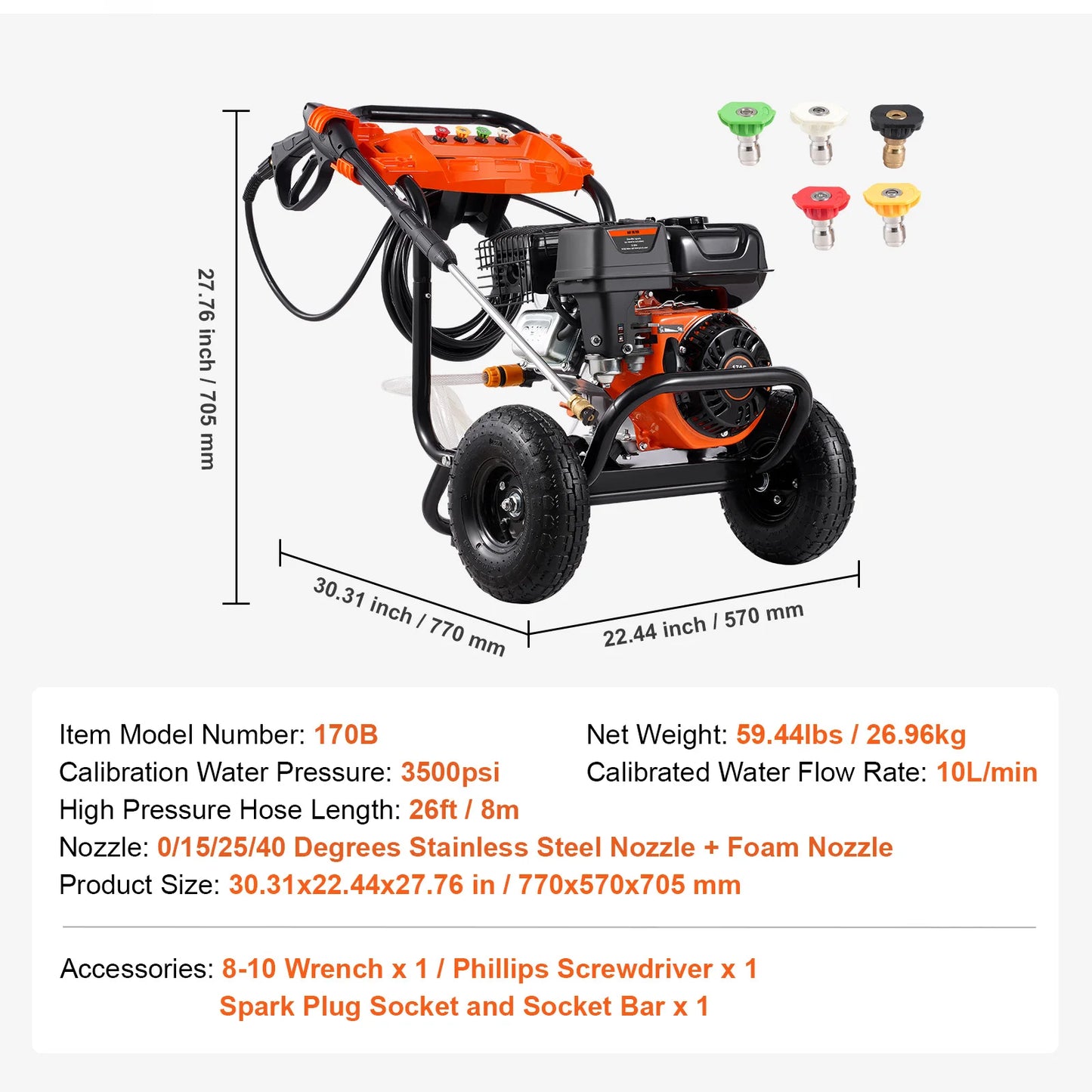 SucceBuy Gas Pressure Washer 3500PSI 2.6GPM Gas Powered with Aluminum Pump Spray Gun Extension Wand 5 Nozzle Set for Cars Fences