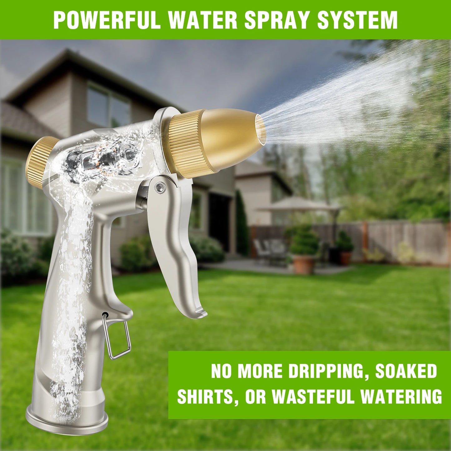 Yesker Garden Hose Nozzle, Water Hose Sprayer Nozzle Adjustable 4 Spray Patterns Heavy Duty Handheld 100% Metal Brass Water Nozzles for Hose Outdoor Watering Plants Lawns Garden Washing Cars Pets Home