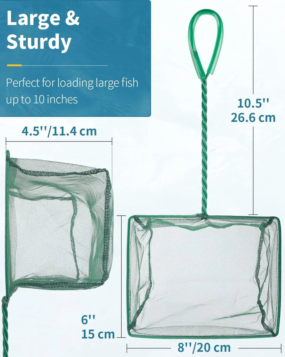 Aquarium Fish Net with Braided Metal Handle for Cleaning Tanks and Ponds