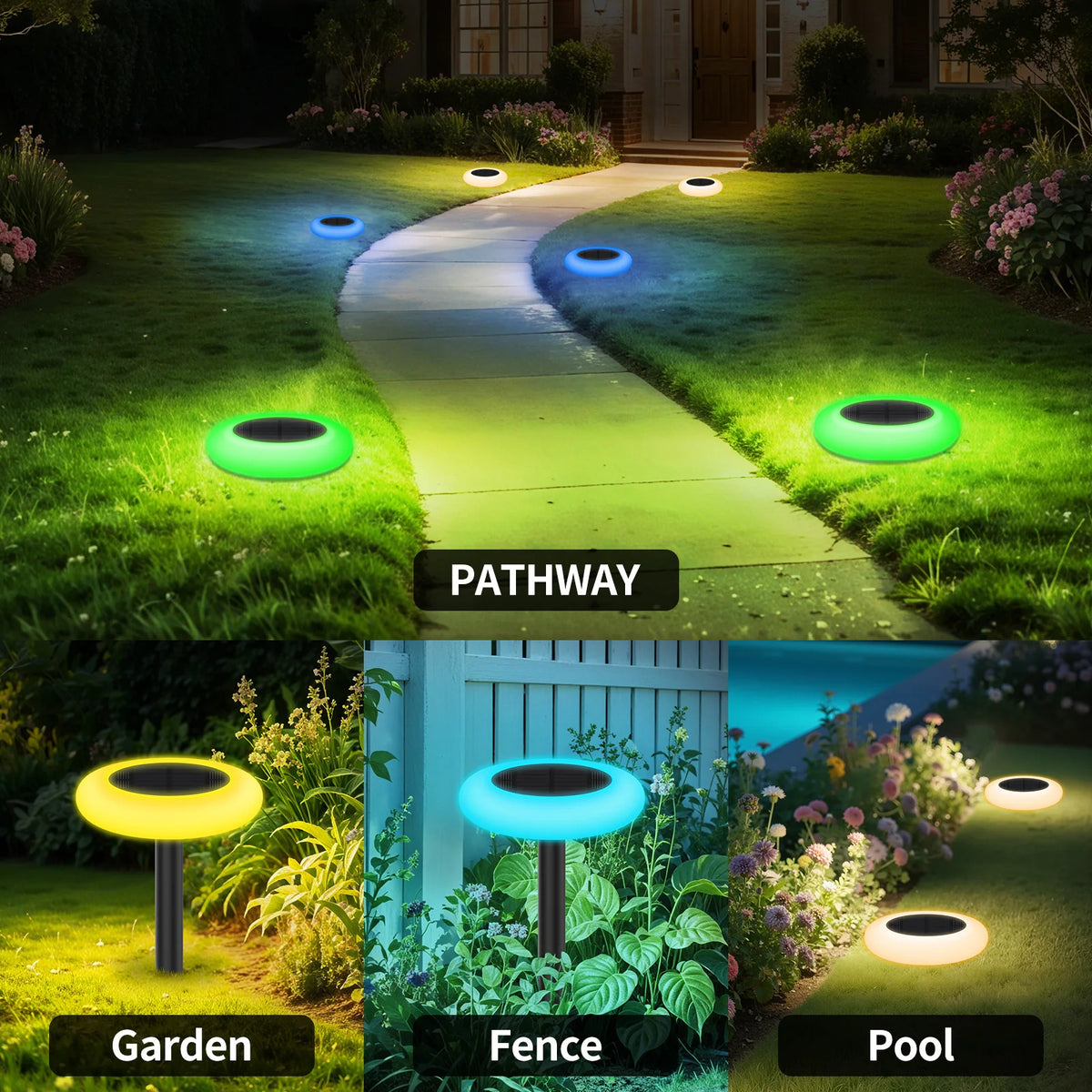 Intelamp Color Changing Solar Pathway Lights for Garden and Landscape